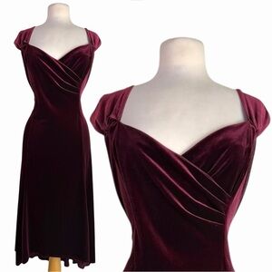 Robbie Bee Whimsigoth Burgundy Velvet Asymmetrical Dark Romance Ruched Dress 14